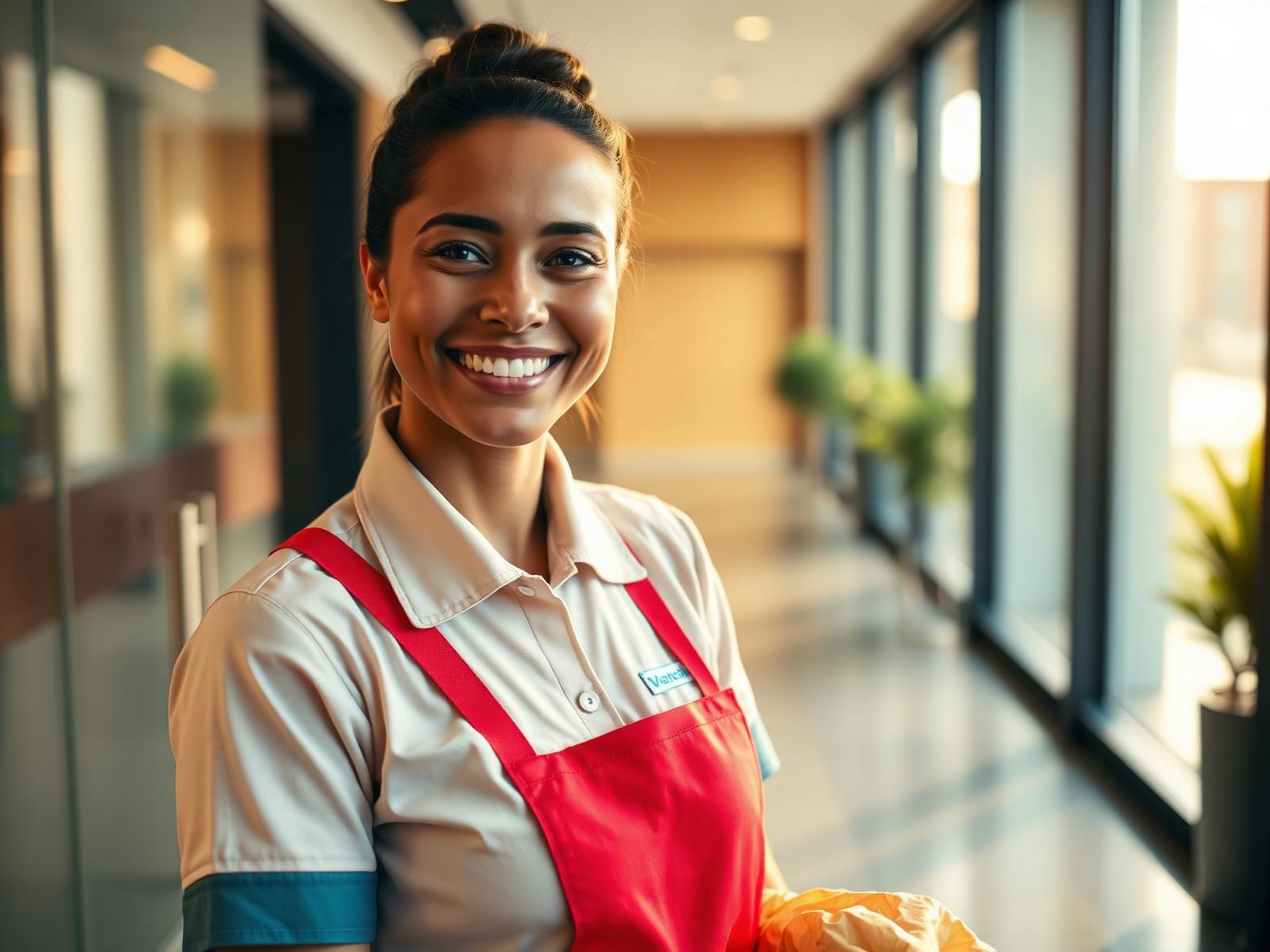 Cook Facility Services team member cleaning a modern lobby
